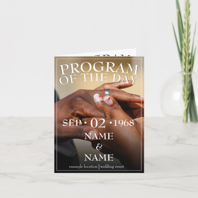 Hands of a wedding couple with a ring card (Front)