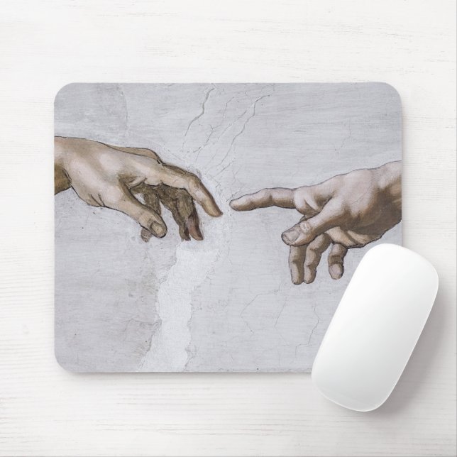 Hands of God and Adam by Michelangelo Mouse Pad (With Mouse)