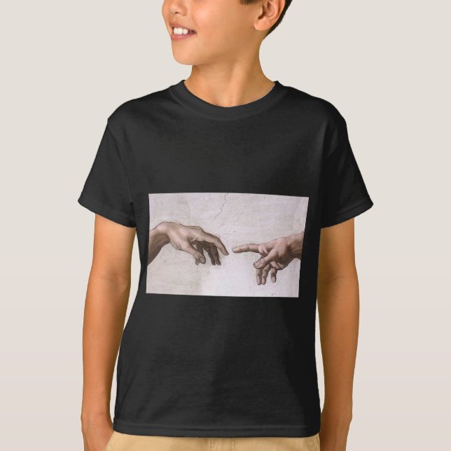Hands of God and Adam, The Creation - Michelangelo T-Shirt (Front)