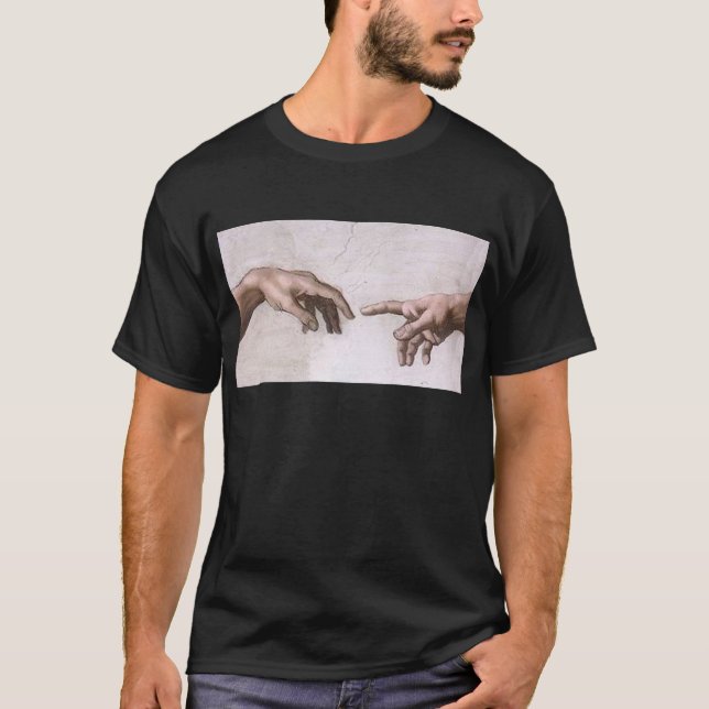 Hands of God and Adam, The Creation - Michelangelo T-Shirt (Front)