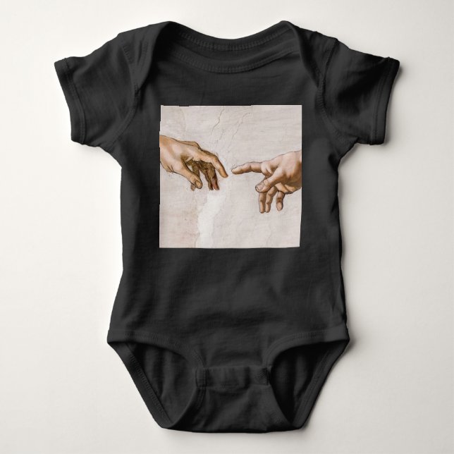 Hands of God the Father and Adam by Michelangelo Baby Bodysuit (Front)