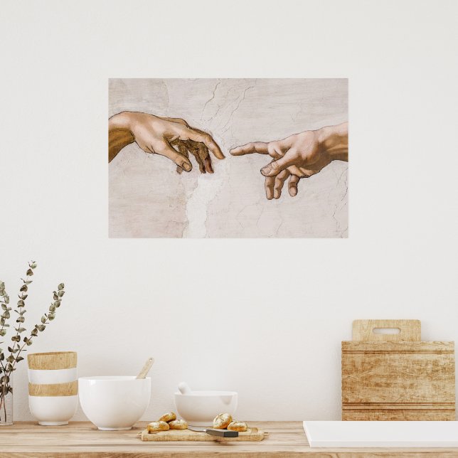 Hands of God the Father and Adam by Michelangelo Poster (Kitchen)