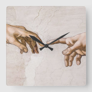 Hands of God the Father and Adam by Michelangelo Square Wall Clock