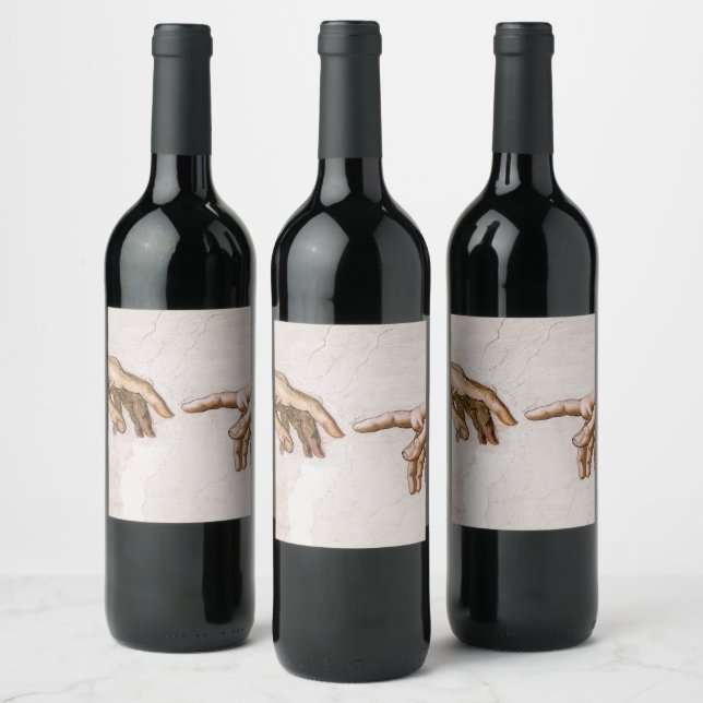 Hands of God the Father and Adam by Michelangelo Wine Label (Bottles)
