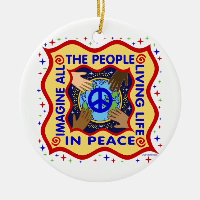Hands of Peace Ceramic Tree Decoration (Front)