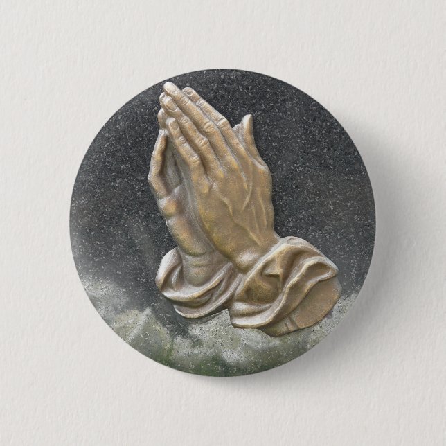 HANDS OF PRAYER 6 CM ROUND BADGE (Front)