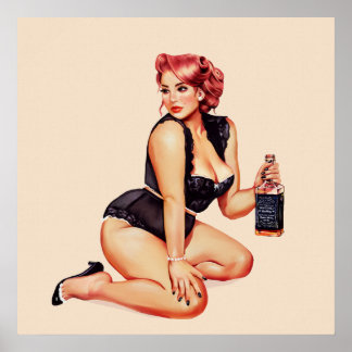 "Hands Off Her Whiskey" Retro Sexy Pin Up Girl Poster