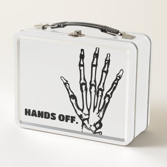 HANDS OFF lunchbox ADD YOUR OWN TEXT (Front)