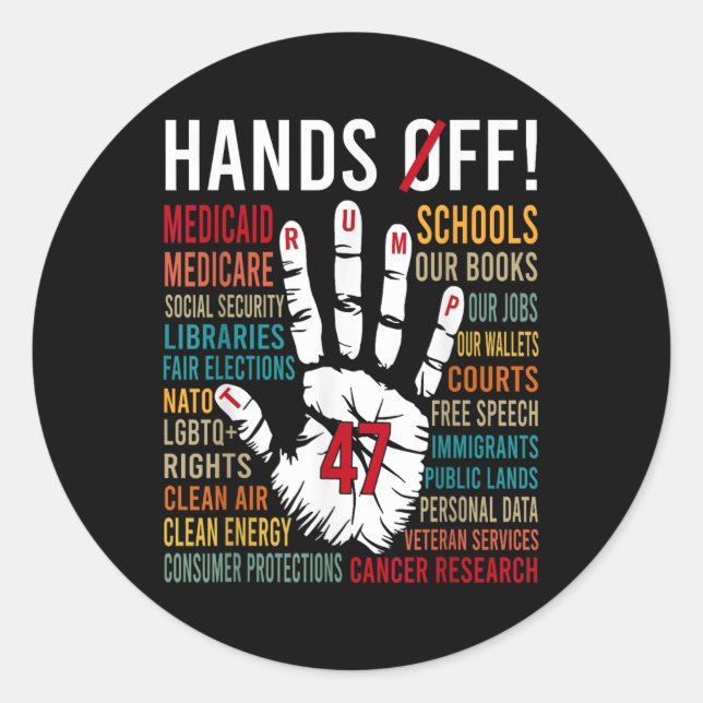 Hands Off Protest  Classic Round Sticker (Front)