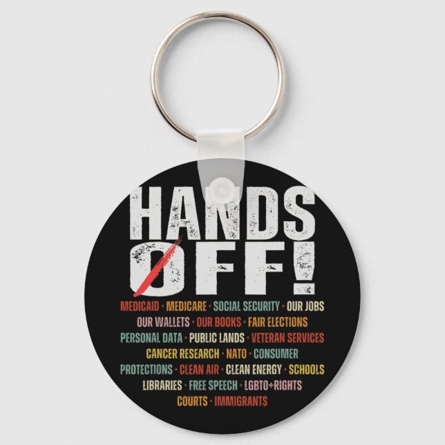 Hands Off Protest Social Security And Medicare Pro Key Ring (Front)
