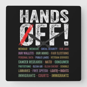 Hands Off Protest Square Wall Clock