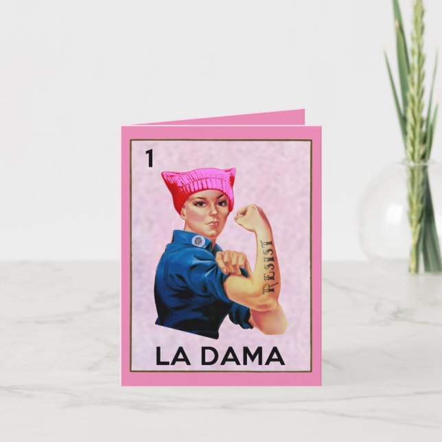 Hands Off Rosie the Riveter La Dama Loteria  Note Card (Front)