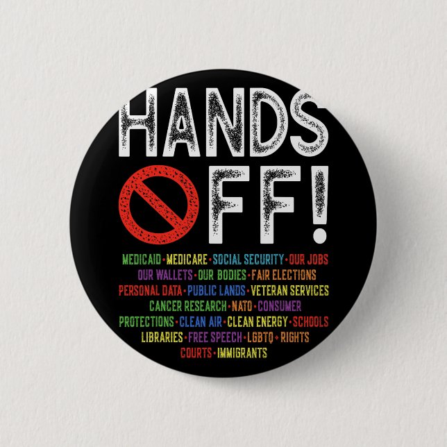 Hands Off Social Security Protest Resist Save Demo 6 Cm Round Badge (Front)