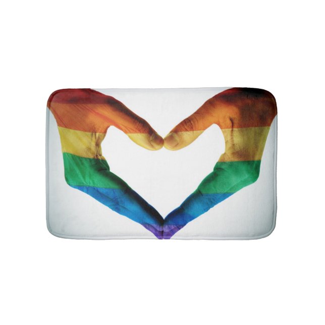 Hands Painted as a Rainbow Heart Bath Mat (Front)