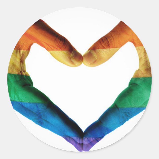 Hands Painted as a Rainbow Heart Classic Round Sticker (Front)