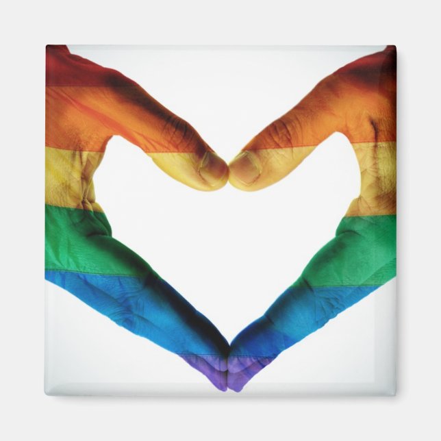 Hands Painted as a Rainbow Heart Magnet (Front)