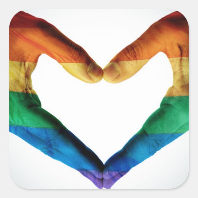 Hands Painted as a Rainbow Heart Square Sticker (Front)