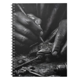 Hands Repairing Vintage Watch Notebook