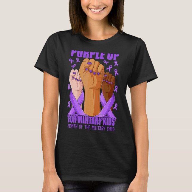 Hands Ribbon Purple Up For Military Kids Mlitary C T-Shirt (Front)