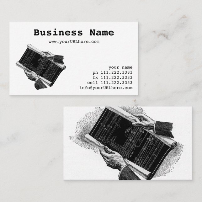 Hands w Architectural Blueprints, Vintage Business Card (Front/Back)