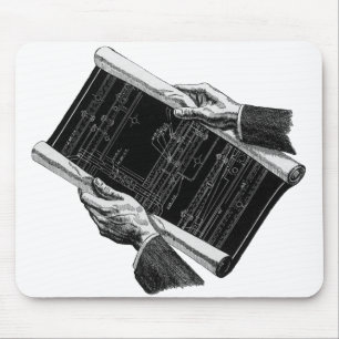 Hands w Architectural Blueprints, Vintage Business Mouse Pad
