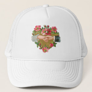 Hands w Flowers, Vintage Victorian Valentine's Day Trucker Hat