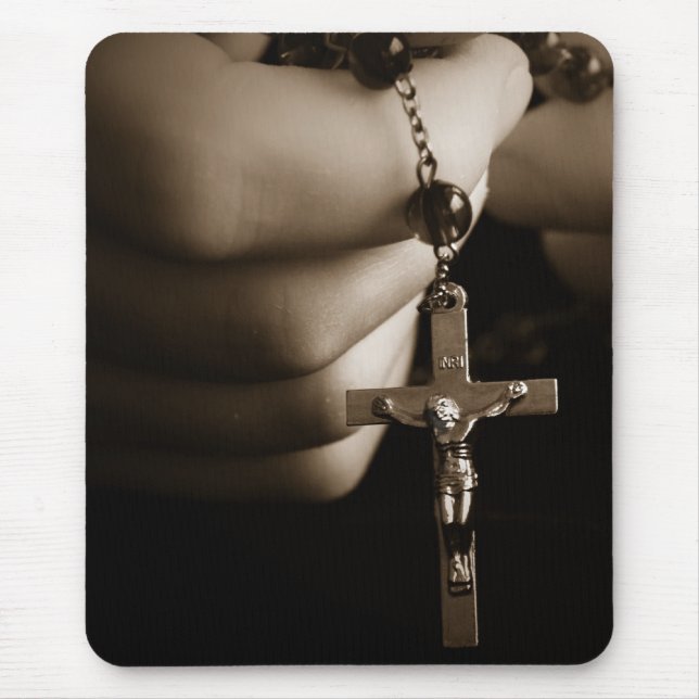 Hands with Rosary in Sepia Mouse Pad (Front)