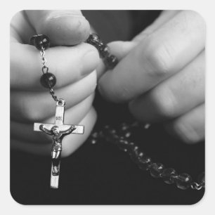 Hands with Rosary Square Sticker