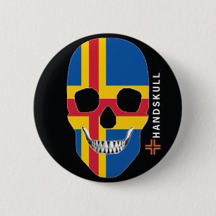 HANDSKULL Åland,Happy skull,Åland flag 6 Cm Round Badge