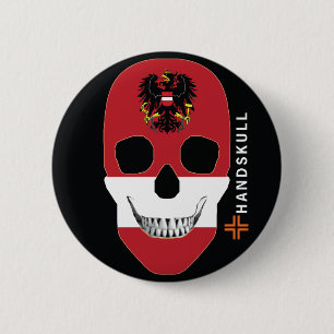 HANDSKULL Austria,Happy skull,Austria flag 6 Cm Round Badge