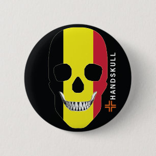 HANDSKULL Belgium,Happy skull,Belgium flag 6 Cm Round Badge