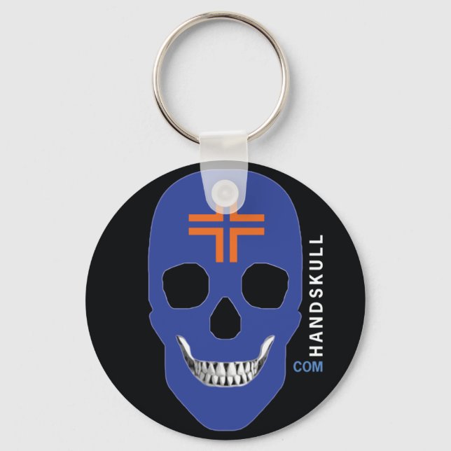 HANDSKULL Cross Orange,Happy skull,Blue flag Key Ring (Front)