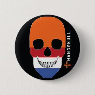 HANDSKULL Holland,Happy skull,Holland flag 6 Cm Round Badge