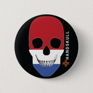 HANDSKULL Netherlands,Happy skull,Netherlands flag 6 Cm Round Badge