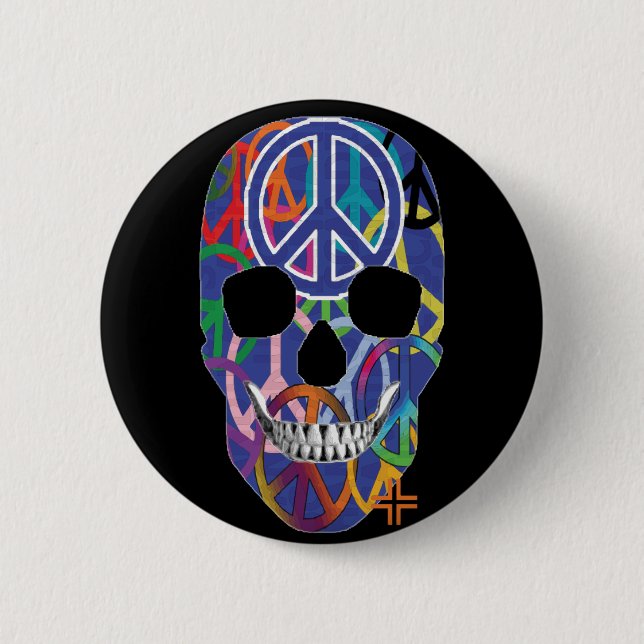 HANDSKULL Peace Round Badge  black B2 (Front)