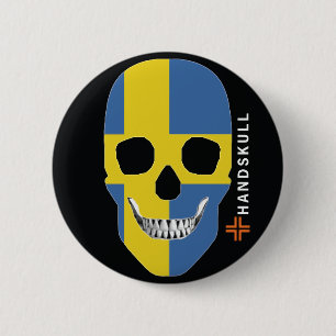 HANDSKULL Sweden,Happy skull,Sweden flag 6 Cm Round Badge