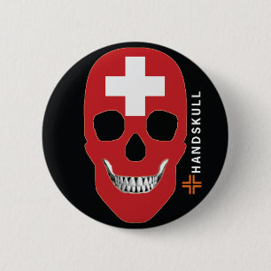 HANDSKULL Switzerland,Happy skull,Switzerland flag 6 Cm Round Badge