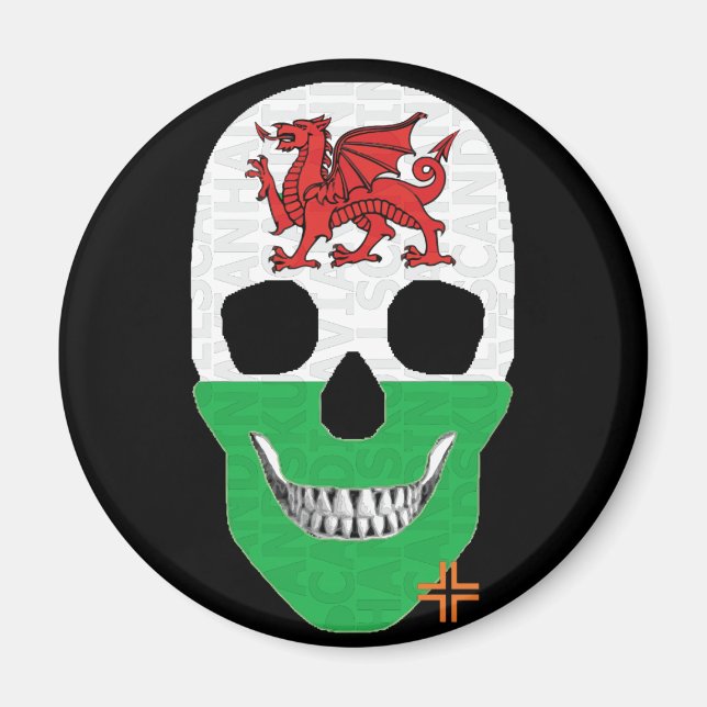 HANDSKULL Wales round magnet   B2 (Front)