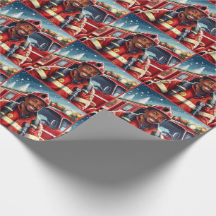 Handsome African American Firefighter Christmas Wrapping Paper