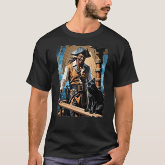 Handsome African American pirate with ship's cat T-Shirt