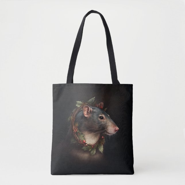 Handsome and Festive Pet Rat Holidays/Christmas Tote Bag (Front)