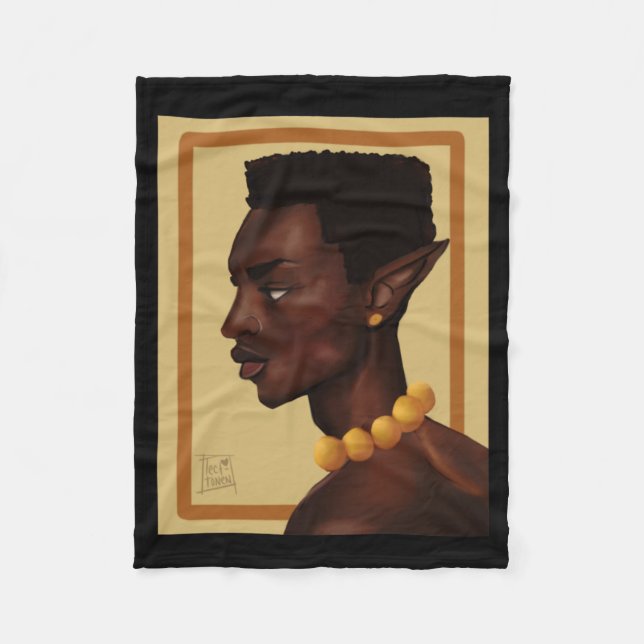 Handsome Black Elf Portrait Sticker  Fleece Blanket (Front)