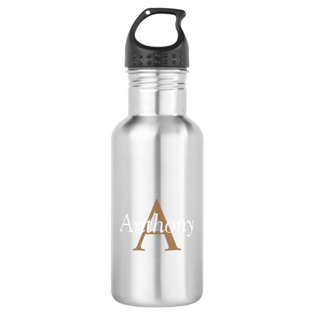 Handsome Black Modern Gold Monogram Initial 532 Ml Water Bottle (Front)