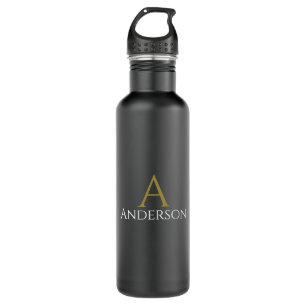 Handsome Black Modern Gold Monogram Initial  710 Ml Water Bottle