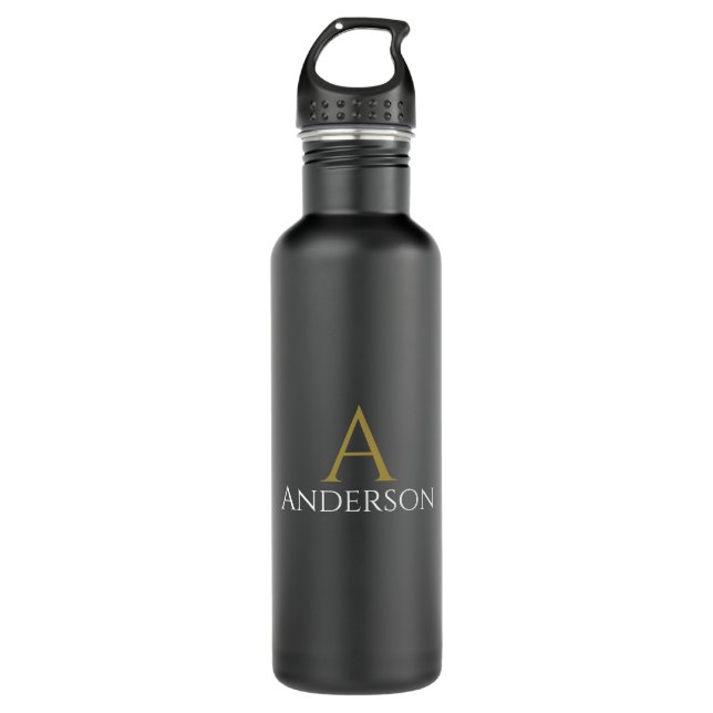 Handsome Black Modern Gold Monogram Initial  710 Ml Water Bottle (Front)