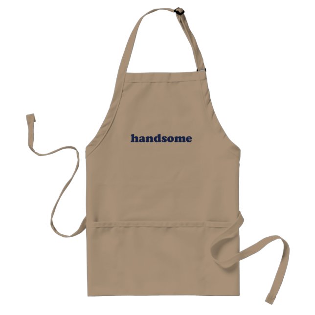 "handsome" blue letters white standard apron (Front)