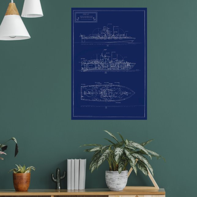 Handsome Blueprint of PT Boat PTF-17 Poster (Living Room 1)