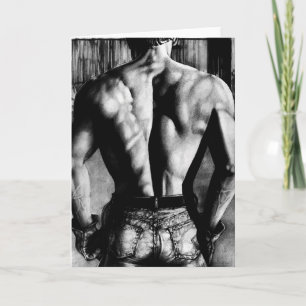 Handsome Bodybuilder In Tight Jeans Original Art Holiday Card