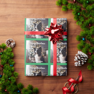 Handsome Border Collie and Christmas Tree  Wrapping Paper