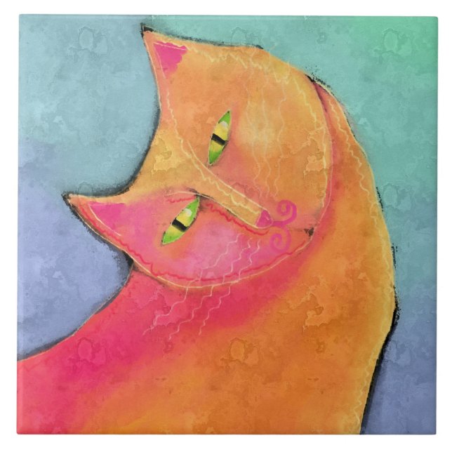 Handsome Boy Abstract Cat Painting Ceramic Tile (Front)